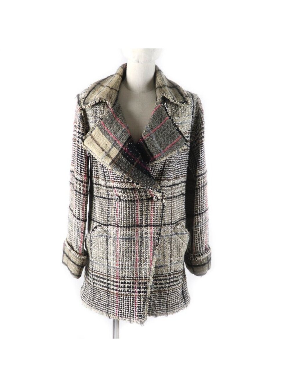 Chanel 05A CC Logo Buttoned Plaid Tweed Double Breasted Jacket Multi 34